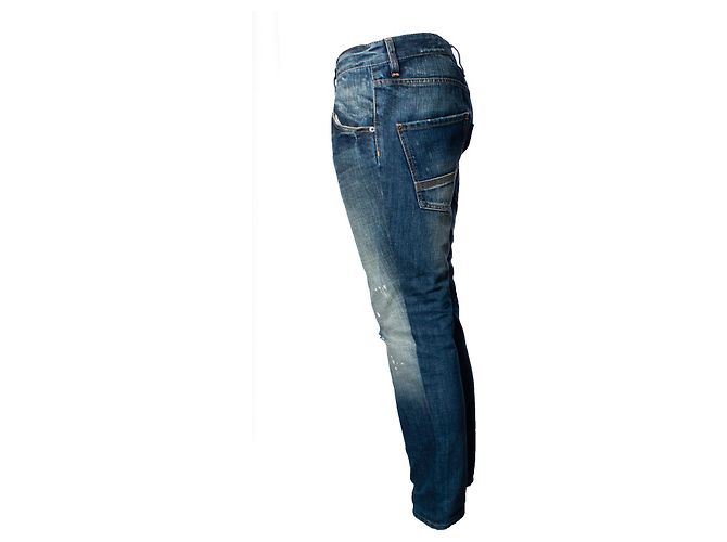 Dsquared2, jeans blu con graffi e macchie di vernice - vista 3