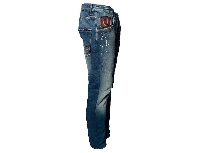 Dsquared2, jeans blu con graffi e macchie di vernice - vista 4