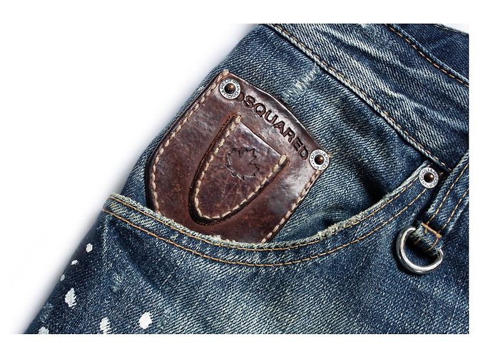Dsquared2, jeans blu con graffi e macchie di vernice - vista 5