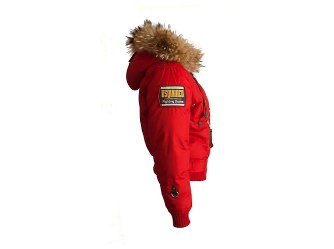 Dsquared2, parka bomber roja con cuello de pelo. - vista 2
