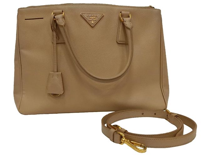 Borsa Tote Prada Medium Galleria Double Zip in pelle Saffiano beige Marrone Rosso - vista 10