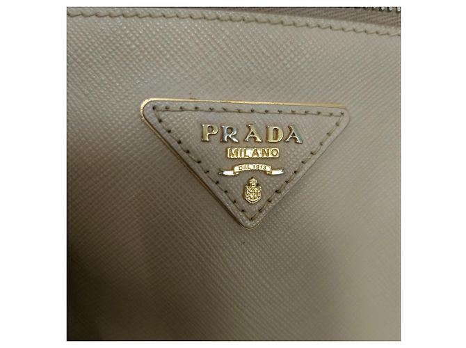 Borsa Tote Prada Medium Galleria Double Zip in pelle Saffiano beige Marrone Rosso - vista 5