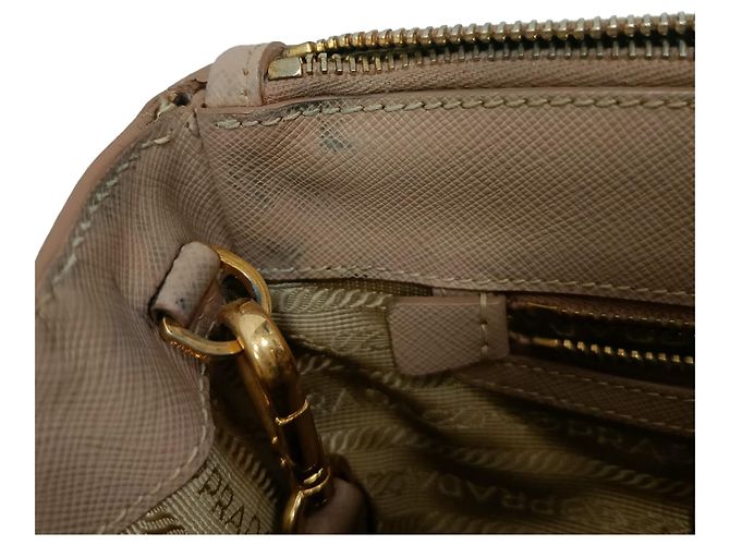Borsa Tote Prada Medium Galleria Double Zip in pelle Saffiano beige Marrone Rosso - vista 7