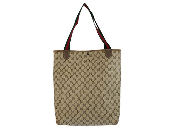 Gucci Vintage GG Supreme Canvas Tote Bag Brown Beige - view 2