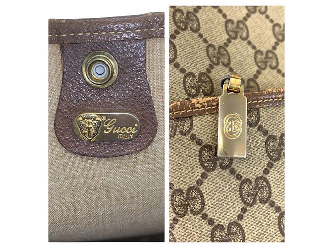 Gucci Vintage GG Supreme Canvas Tote Bag Brown Beige - view 3