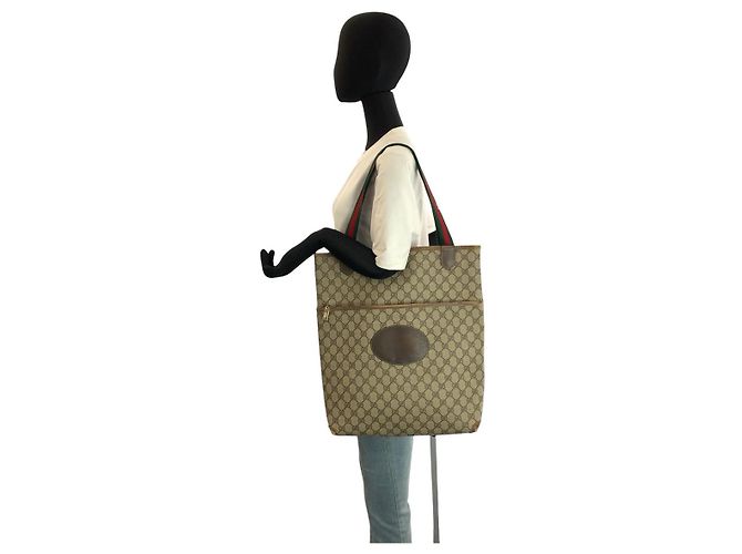 Gucci Vintage GG Supreme Canvas Tote Bag Brown Beige - view 7