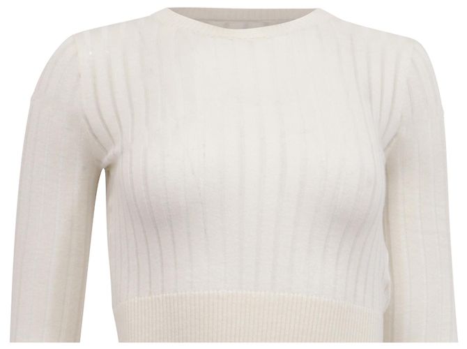Suéter cropped de malha canelada Max Mara Studio em seda branca Branco Cru - vista 2