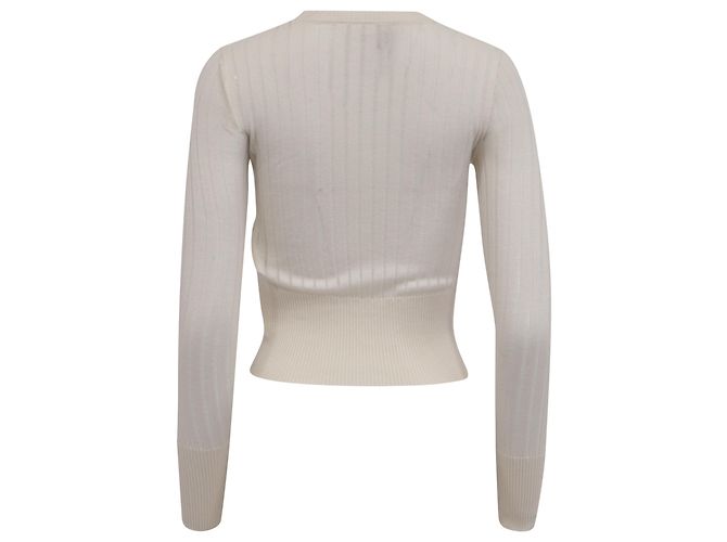 Suéter cropped de malha canelada Max Mara Studio em seda branca Branco Cru - vista 4