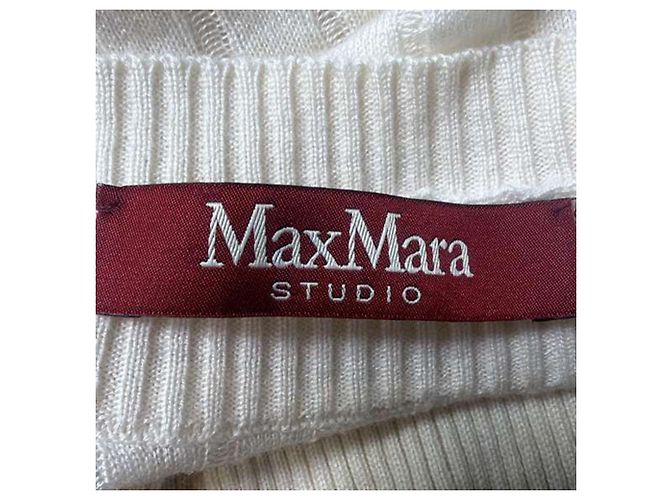 Suéter cropped de malha canelada Max Mara Studio em seda branca Branco Cru - vista 7