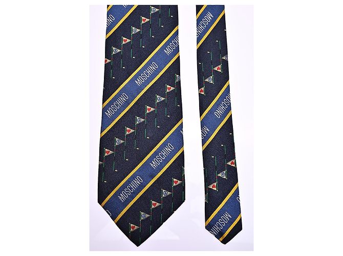 Moschino Cravatta in seta blu navy stampa golf Rosso Giallo - vista 2