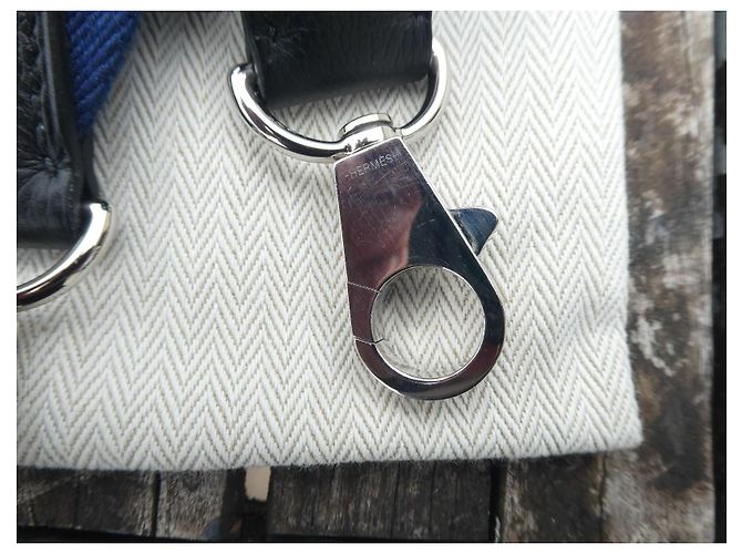 Hermès Kelly Shoulder Strap - Blue Canvas & Black Leather - view 3