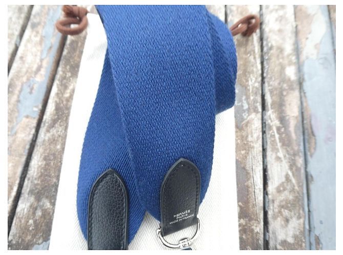 Hermès Kelly Shoulder Strap - Blue Canvas & Black Leather - view 4