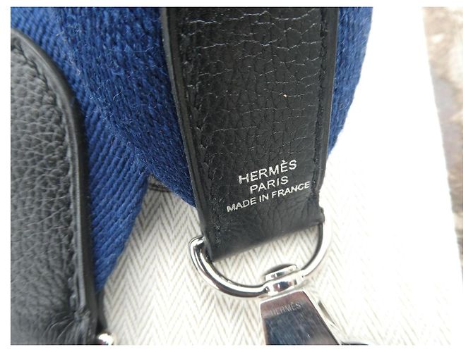 Hermès Kelly Shoulder Strap - Blue Canvas & Black Leather - view 5