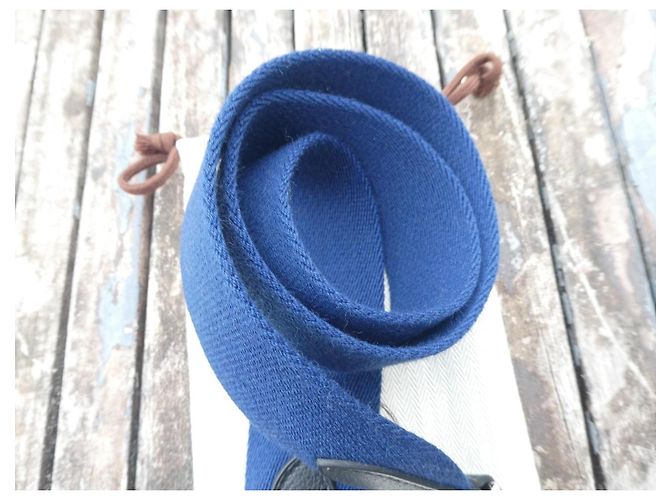 Hermès Kelly Shoulder Strap - Blue Canvas & Black Leather - view 6