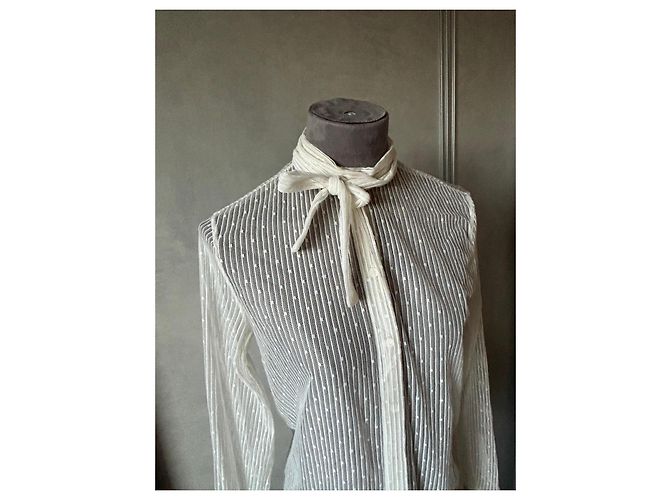 Christian Dior Camisa de encaje blanco con lazo - vista 2