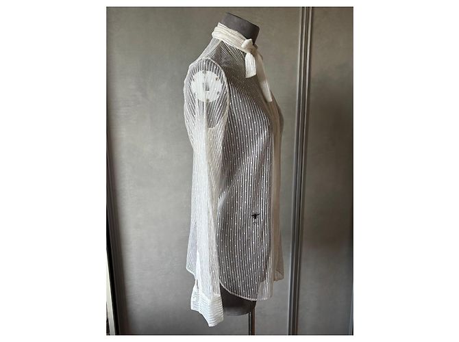 Christian Dior Camisa de encaje blanco con lazo - vista 4
