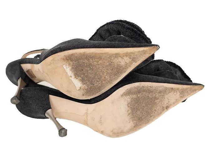 Blumarine Denim Slingback Pumps mit Blumenapplikation Dunkelgrün - Ansicht 3