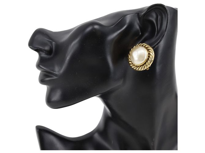 Orecchini a clip Chanel placcati oro con perle finte - vista 2