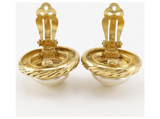 Orecchini a clip Chanel placcati oro con perle finte - vista 5
