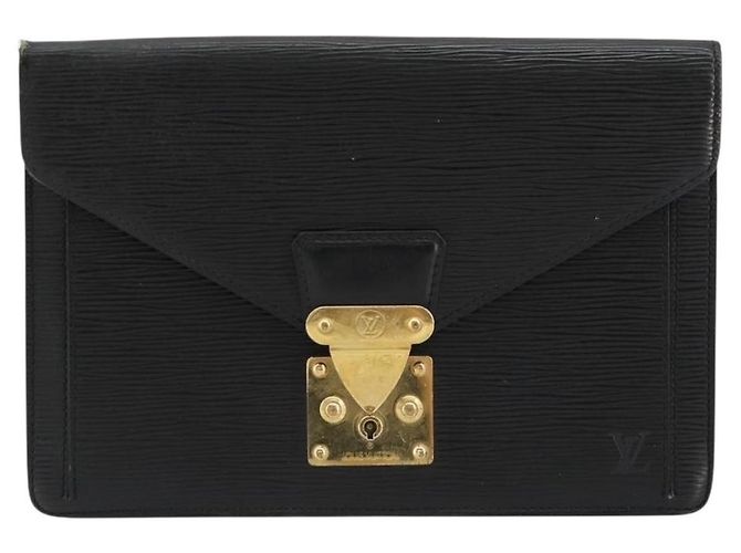 LOUIS VUITTON Epi Serie Dragonne Clutch Bag Black Noir M52612 LV Auth BA12736 Nero - vista 13