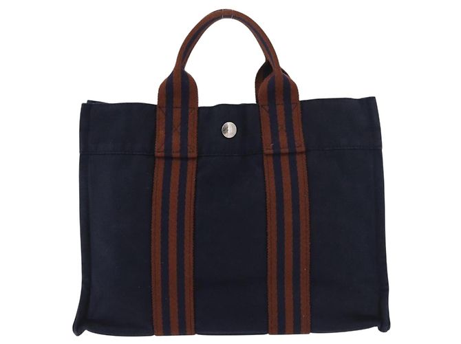 Hermès Borsa Fourre Tout PM HERMES in tela Marrone Navy Auth BA12639A Blu navy - vista 13