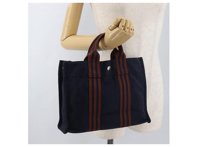 Hermès Borsa Fourre Tout PM HERMES in tela Marrone Navy Auth BA12639A Blu navy - vista 21