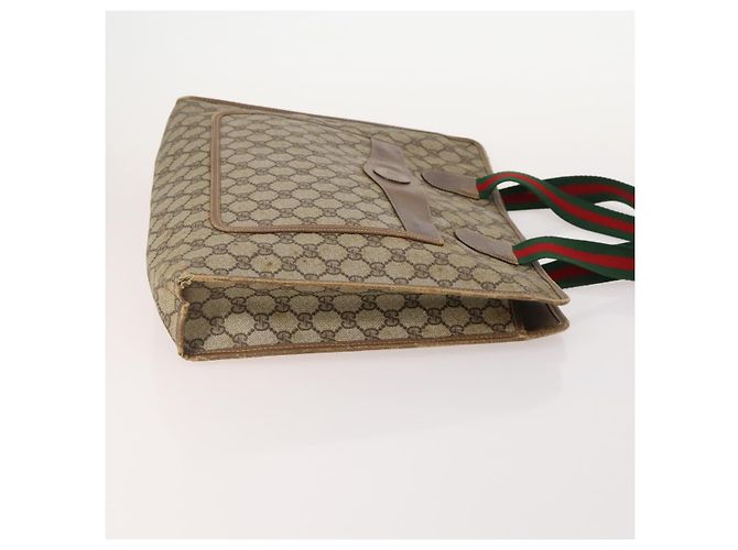 Borsa Tote GUCCI GG Supreme Web Sherry Line PVC 4 Set Beige Marrone Auth 178835 - vista 10