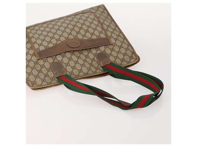 Borsa Tote GUCCI GG Supreme Web Sherry Line PVC 4 Set Beige Marrone Auth 178835 - vista 11