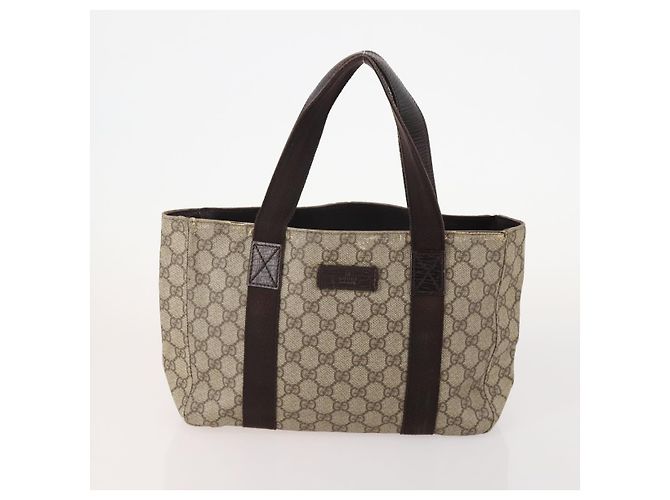 Borsa Tote GUCCI GG Supreme Web Sherry Line PVC 4 Set Beige Marrone Auth 178835 - vista 14
