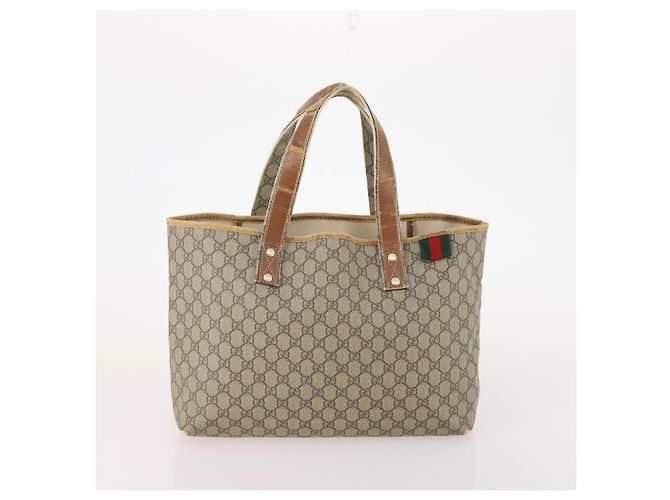 Borsa Tote GUCCI GG Supreme Web Sherry Line PVC 4 Set Beige Marrone Auth 178835 - vista 20