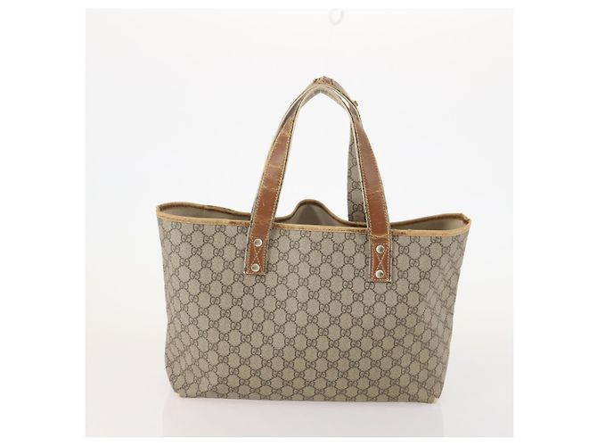 Borsa Tote GUCCI GG Supreme Web Sherry Line PVC 4 Set Beige Marrone Auth 178835 - vista 21