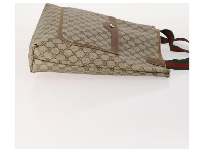 Borsa Tote GUCCI GG Supreme Web Sherry Line PVC 4 Set Beige Marrone Auth 178835 - vista 4