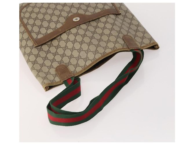 Borsa Tote GUCCI GG Supreme Web Sherry Line PVC 4 Set Beige Marrone Auth 178835 - vista 5