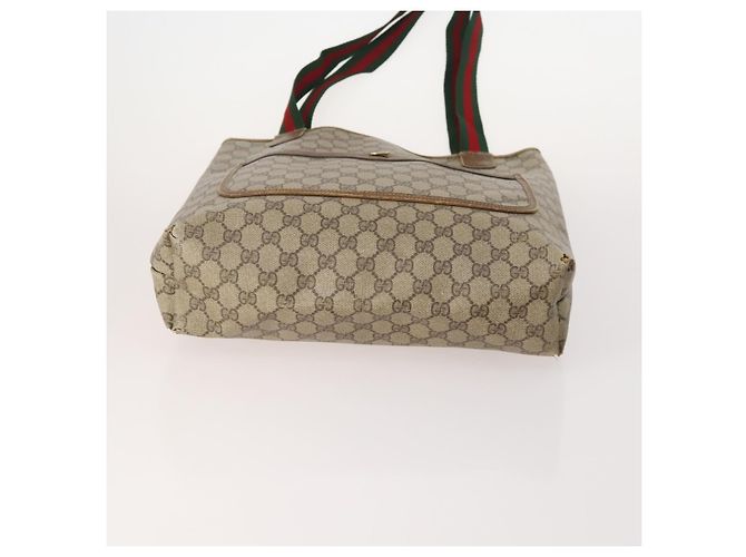 Borsa Tote GUCCI GG Supreme Web Sherry Line PVC 4 Set Beige Marrone Auth 178835 - vista 6