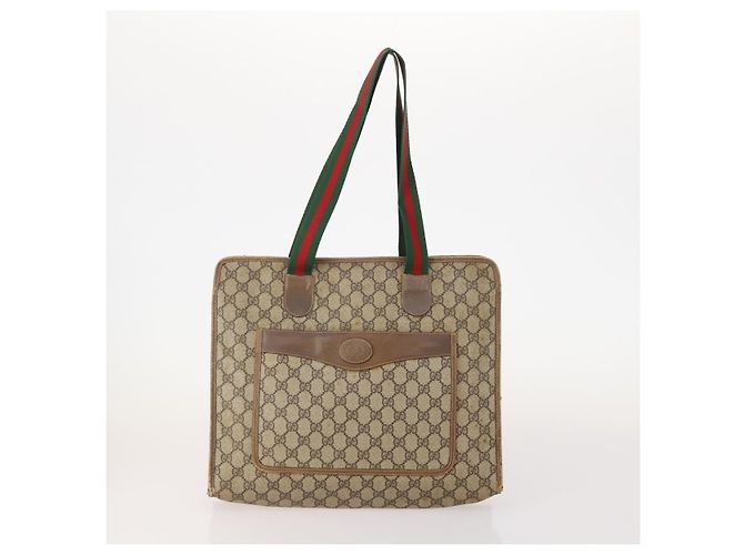 Borsa Tote GUCCI GG Supreme Web Sherry Line PVC 4 Set Beige Marrone Auth 178835 - vista 8