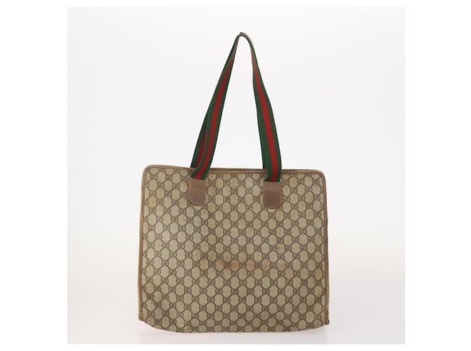 Borsa Tote GUCCI GG Supreme Web Sherry Line PVC 4 Set Beige Marrone Auth 178835 - vista 9