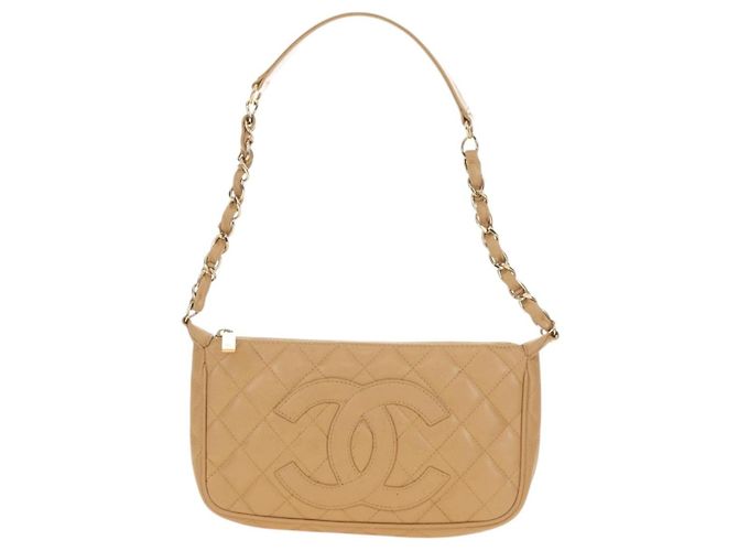 CHANEL Borsa a Spalla con Catena in Pelle Caviar Beige Oro CC Auth ka4405V D'oro - vista 13