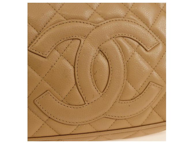 CHANEL Borsa a Spalla con Catena in Pelle Caviar Beige Oro CC Auth ka4405V D'oro - vista 21
