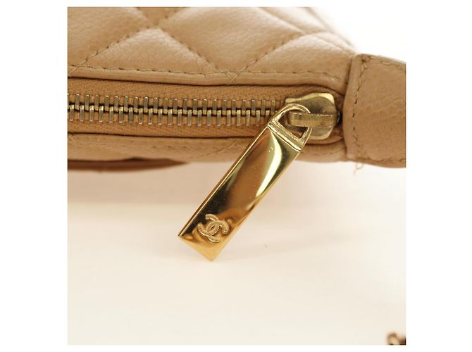 CHANEL Borsa a Spalla con Catena in Pelle Caviar Beige Oro CC Auth ka4405V D'oro - vista 22