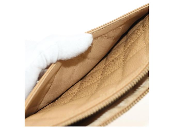 CHANEL Borsa a Spalla con Catena in Pelle Caviar Beige Oro CC Auth ka4405V D'oro - vista 28