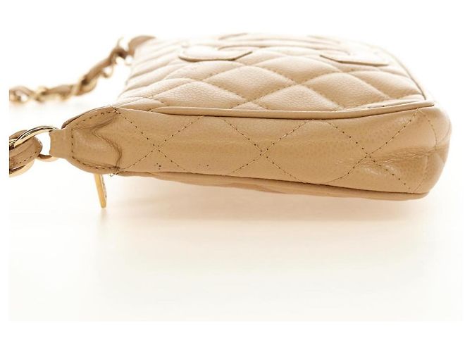 CHANEL Borsa a Spalla con Catena in Pelle Caviar Beige Oro CC Auth ka4405V D'oro - vista 4