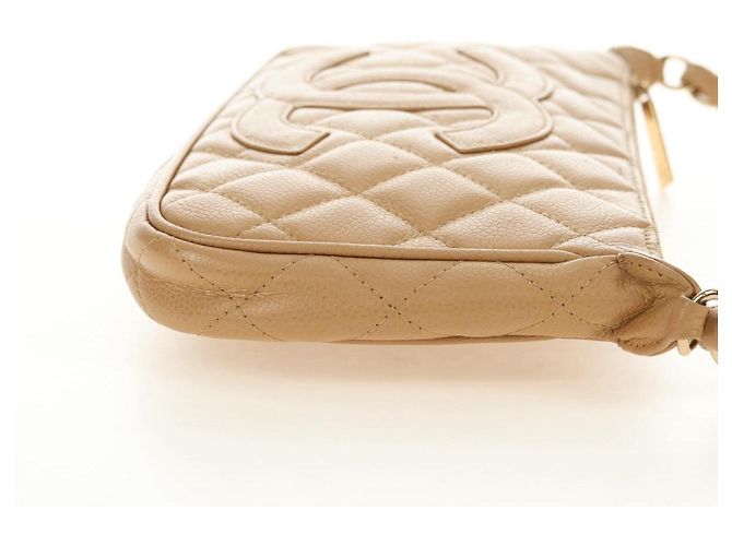 CHANEL Borsa a Spalla con Catena in Pelle Caviar Beige Oro CC Auth ka4405V D'oro - vista 5