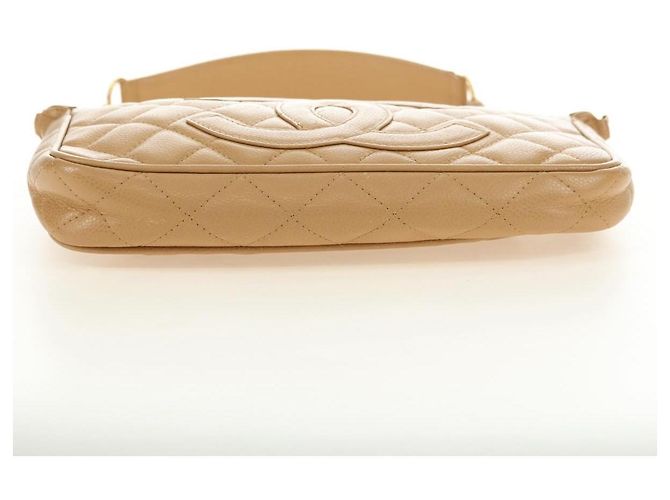 CHANEL Borsa a Spalla con Catena in Pelle Caviar Beige Oro CC Auth ka4405V D'oro - vista 6
