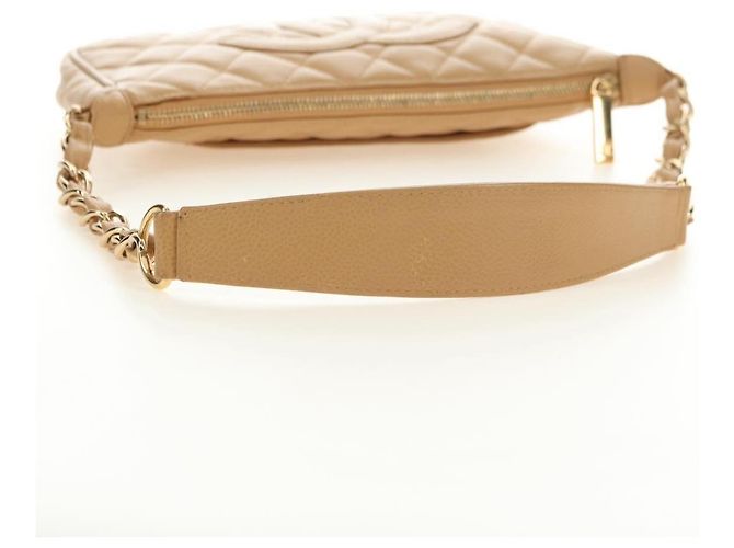 CHANEL Borsa a Spalla con Catena in Pelle Caviar Beige Oro CC Auth ka4405V D'oro - vista 7