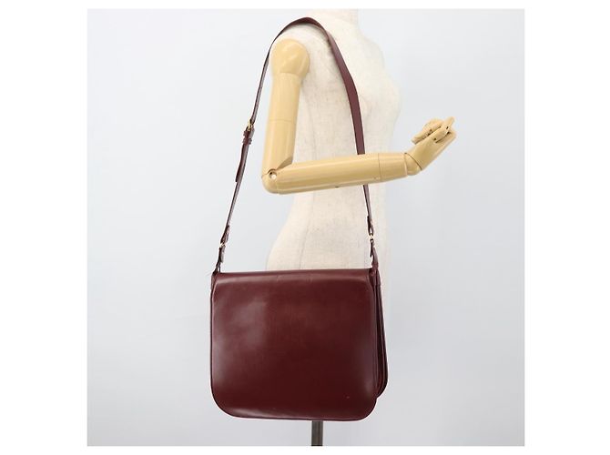 Borsa a Spalla CARTIER Must Line Pelle Bordeaux Oro Auth bs35291 D'oro Bordò - vista 22