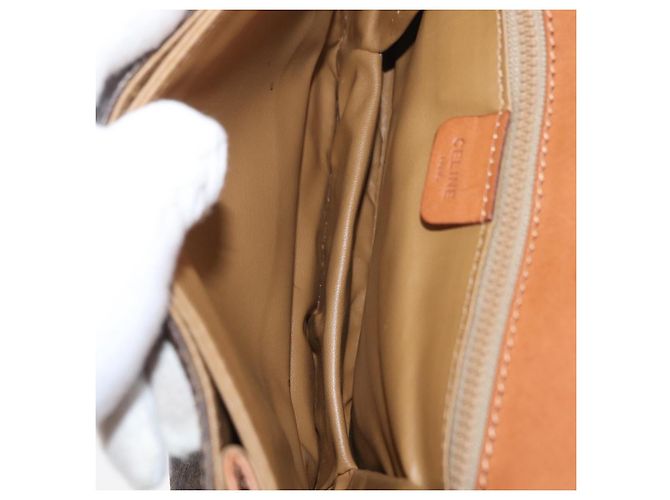 Céline Borsa a tracolla CELINE Macadam Canvas PVC Pelle Marrone Oro Auth BA12811 D'oro - vista 11
