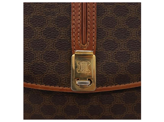 Céline Borsa a tracolla CELINE Macadam Canvas PVC Pelle Marrone Oro Auth BA12811 D'oro - vista 17