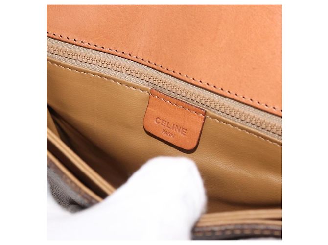 Céline Borsa a tracolla CELINE Macadam Canvas PVC Pelle Marrone Oro Auth BA12811 D'oro - vista 19