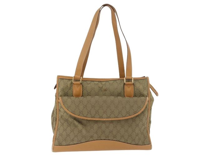 Borsa Tote GUCCI GG Canvas Khaki Gold Auth 178301 D'oro Cachi - vista 13