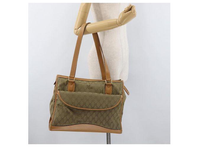 Borsa Tote GUCCI GG Canvas Khaki Gold Auth 178301 D'oro Cachi - vista 23